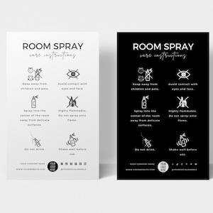 Room Spray Care Card Template, Printable Room Mist Care Instructions, Editable Air Freshener Spray Care Instructions, Spray Safety Guide