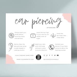 Modèle modifiable d'entretien pour les piercings d'oreilles, guide de piercing, carte de service client pour les piercings de boucles d'oreilles bohèmes