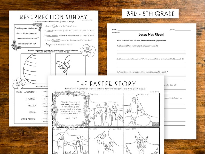 Easter Sunday School Printable Activity Sheets for Prek to 5th Grade Etsy