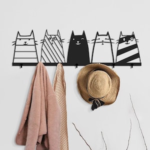 Modern Coat Rack Cat Decor - Wall Mounted Coat Rack, Modern Wall Hooks, Entryway Decor, Metal Wall Decor,Housewarming gift, Wall Decor Hooks