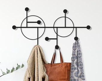Modern Metal Coat Rack Wall Mount: Geometric Wall Hooks (14" x 31")