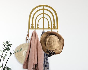 Modern Metal Wall Mounted Coat Rack: Gold Geometric Design