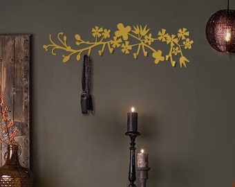 Porte-manteau mural floral doré : décoration nature en métal