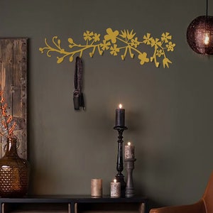 Gold Wall Mount Coat Rack Nature - Coat Rack , Modern Coat Rack , Metal Wall Art, Modern Wall Hooks, Metal Wall Decor, Coat Rack Wall Mount