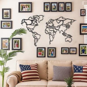 Metal World Map Wall Art with Picture Frames - Scandinavian Design