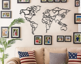 Metal World Map Wall Art with Picture Frames - Scandinavian Design