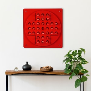 Metal Red Wall Peg Solitaire Board Game - Housewarming Gift, Modern Wall Games, Office Wall Art, Christmas Gift, Black Friday Gift