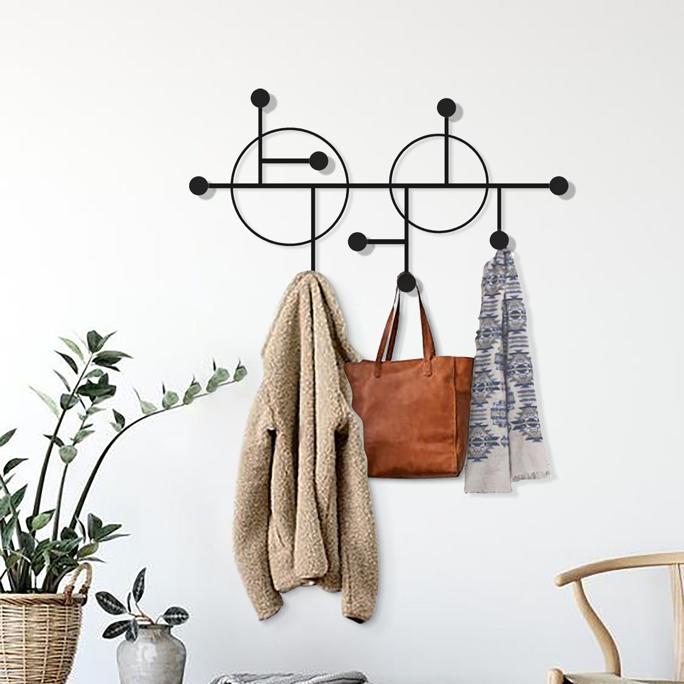 Dtydtpe Hooks for Hanging 6 Hook Wall Hanging Coat Rack Wall Decor Hat Storage Rack Shelf Hanger White, Size: 1XL, Gray