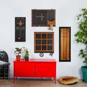 Gameroom Wall Decor Industrial Wall Games - Magnetic Word Game Tic Tac Toe Shuffleboard Basketball , Metal Wall Art, Unique wall decor
