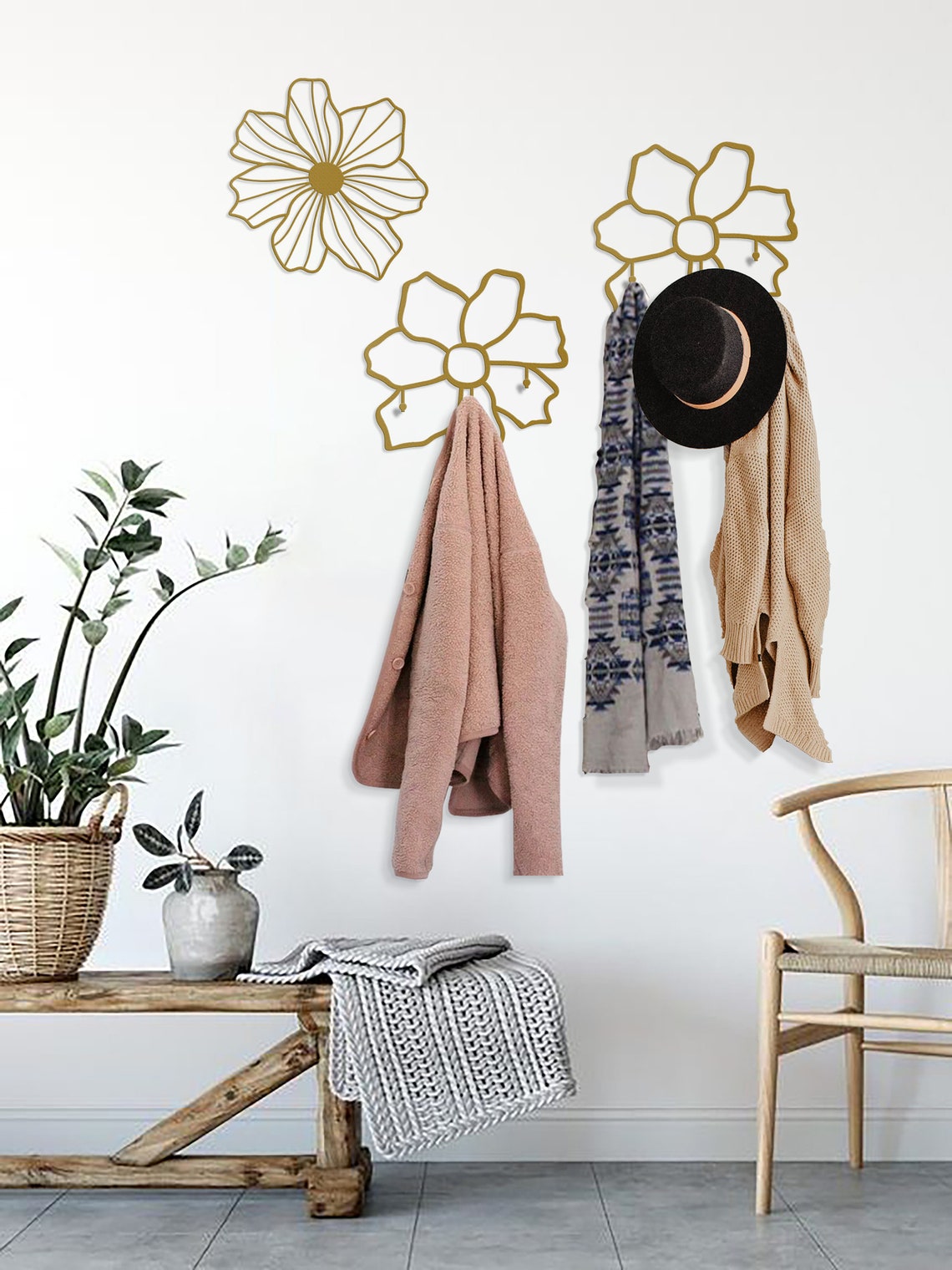 Modern Coat Rack Flowers Set Metal Coat Rack Wall Hooks Etsy