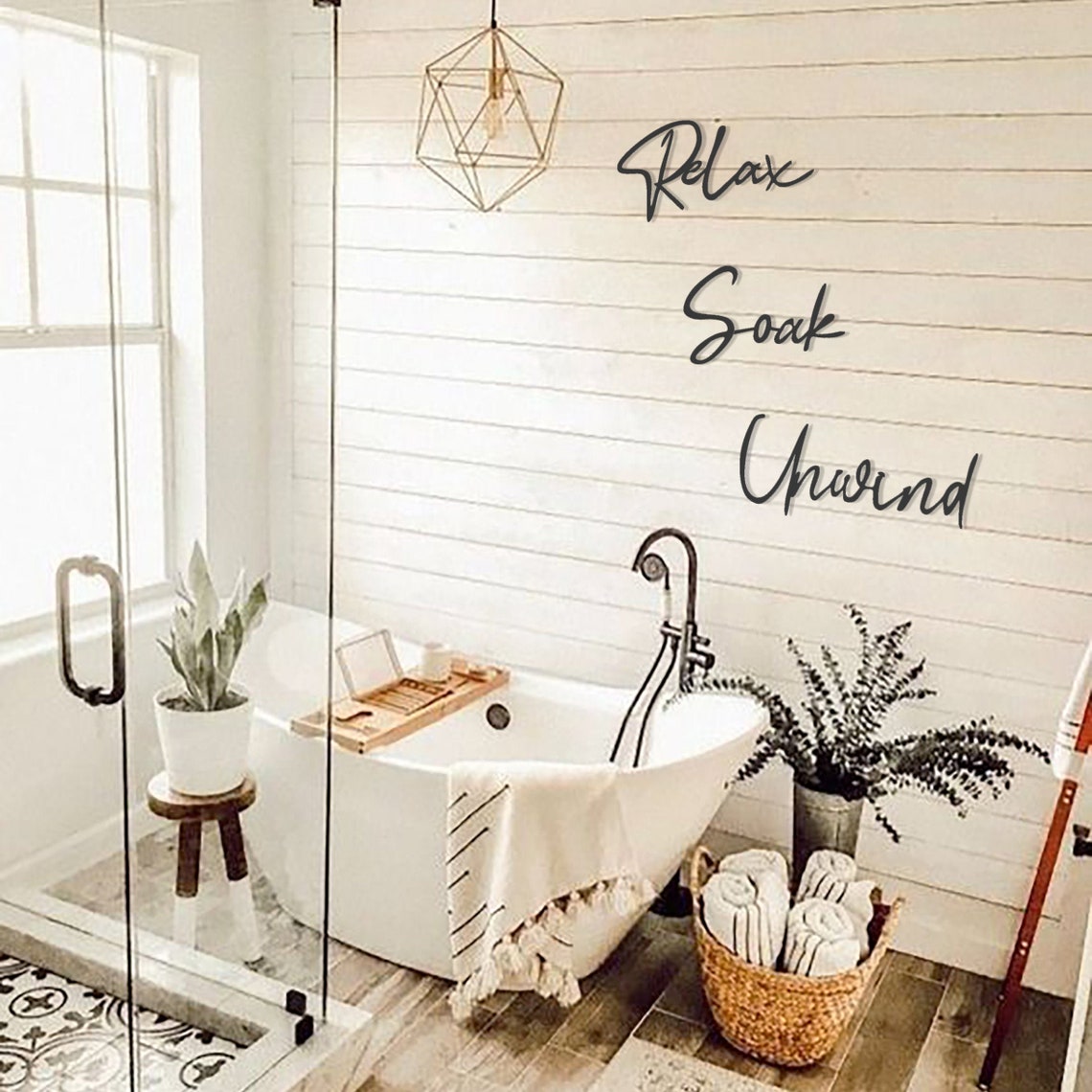 Relax Soak Unwind Modern Bathroom Wall Decor Wall Art | Etsy