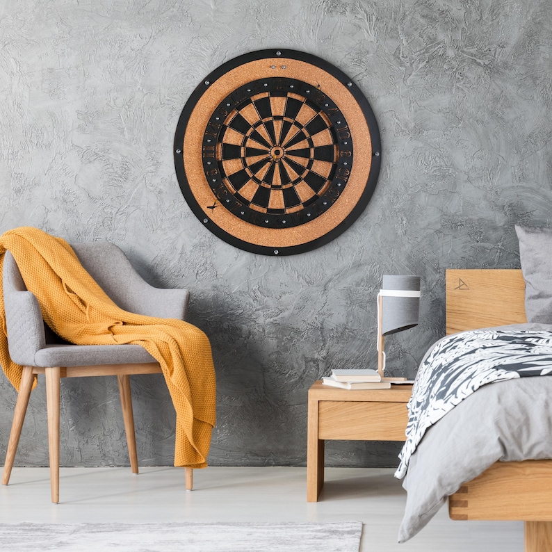 Dartbordmuurkunstspel: handgemaakt binnendecor voor gameroom afbeelding 2