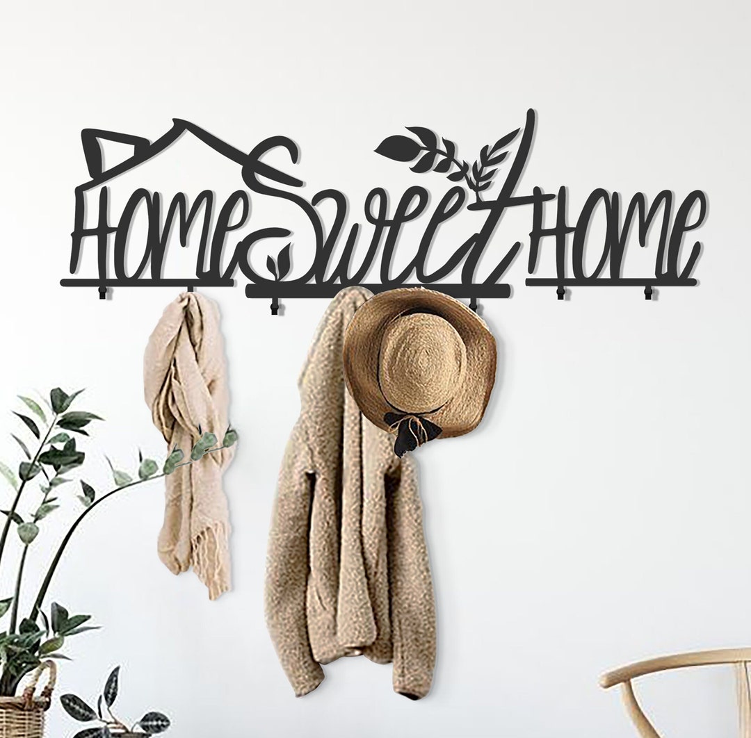 Hello Coat Rack Modern 'home Sweet Home' Wall Mounted Coat Rack: Black Metal Entryway ...