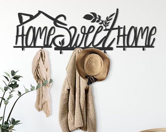 Appendiabiti da parete moderno "Home Sweet Home": decorazione per ingresso in metallo nero