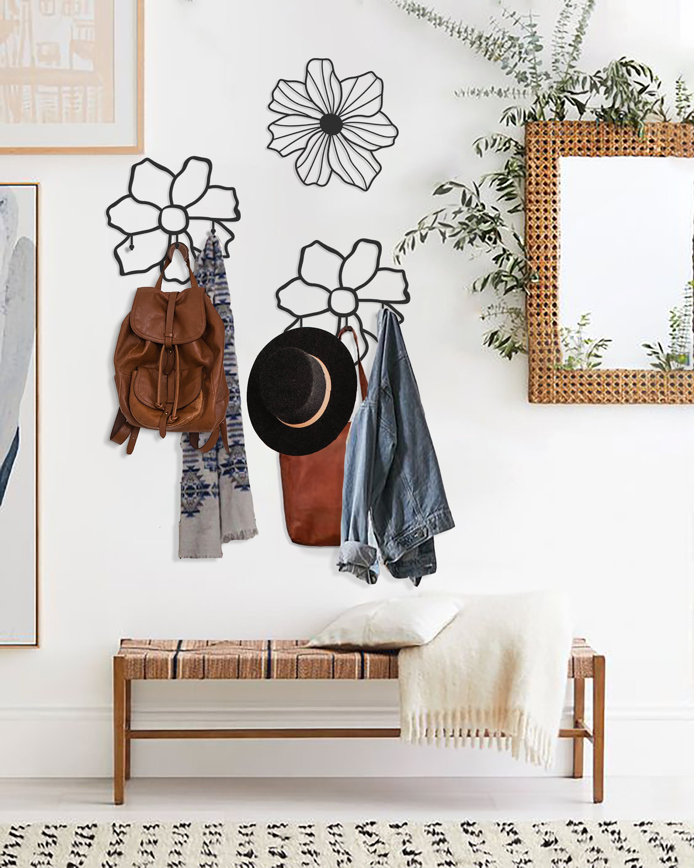 Modern Coat Rack Flowers Set Metal Coat Rack Wall Hooks Etsy