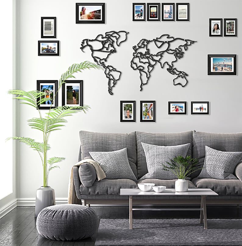 Metal World Map With Frames Metal World Map Wall Art Metal Etsy Canada
