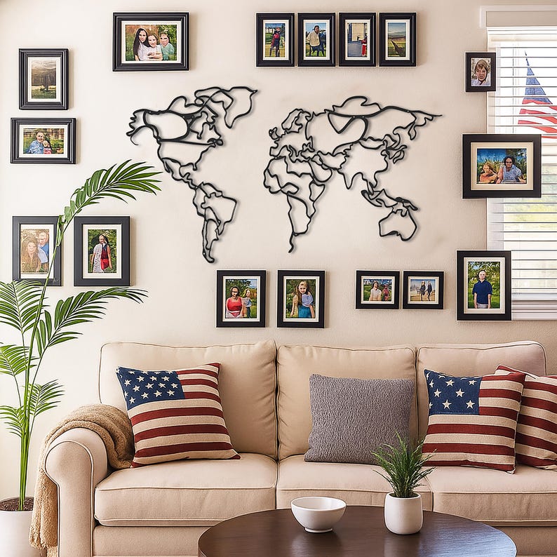 Metal World Map Wall Art With Picture Frames - Scandinavian Design - Etsy