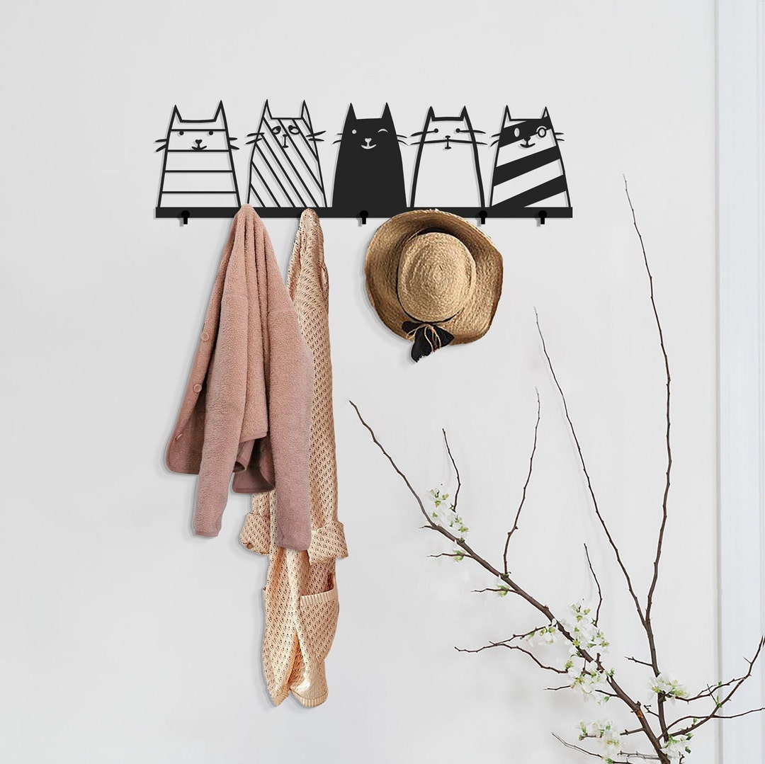 Modern Cat Decor Coat Rack: Black Metal Wall Hooks - Etsy