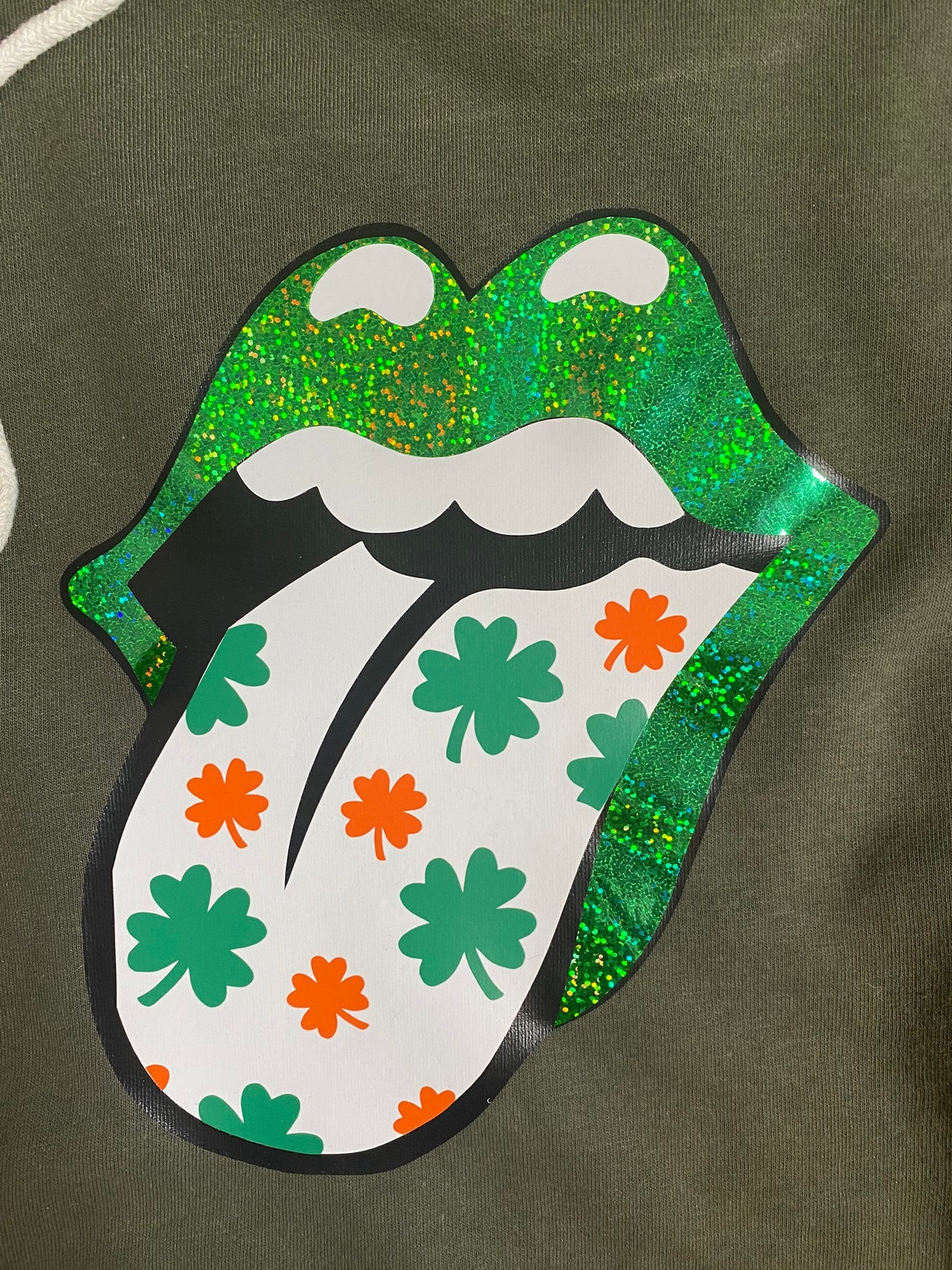 St. Patricks day lips and clover tongue holographic t shirt / Etsy