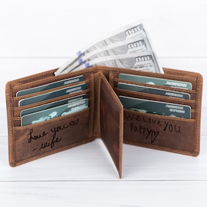 Regalo del Día del Padre, Billetera para hombres RFID PROTECTED, Foto grabada personalizada Escritura a mano Billetera personalizada Regalo del 3er aniversario, Regalos para papá