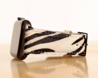 Furry Zebra Leder Apple-Armband: Edelstahl Steckschnalle