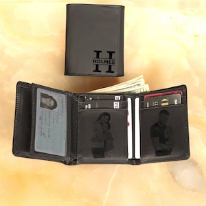 Billetera de hombre tríptica grabada, billeteras monogramas rfid protegidas personalizadas, billetera de cuero genuino, regalo de Navidad para papá esposo