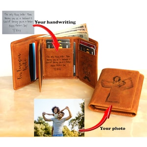 Cartera de cuero tríptico personalizada para hombres, regalo del Día del Padre, billetera protegida RFID grabada con foto, regalos para papá esposo padrino