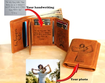 Personalized Leather Trifold Wallet: Engraved Photo, RFID Protection
