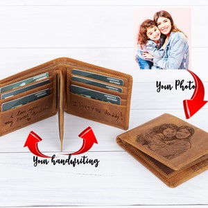 RFID PROTECTED Custom Personalized Handwriting Engraved Wallet, Genuine Leather Men's Wallet, Father Days Gift for Man, 3rd Anniversary Gift