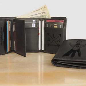Billetera de hombre tríptica personalizada, billetera de hombre RFID PROTECTED, billetera de cuero genuino, regalo para papá esposo novio, billetera monograma