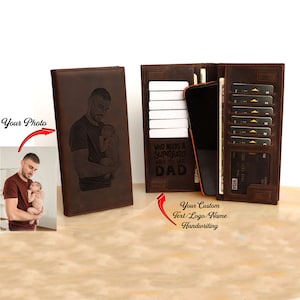Billetera para hombres Billetera larga de cuero protegida RFID grabada personalizada, regalo de Navidad, billetera unisex fotográfica personalizada, regalo del 3er aniversario
