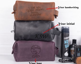 Kit da toilette in pelle personalizzato: borsa da toilette incisa, regalo per lo sposo