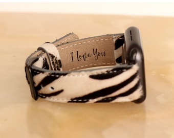 Muttertagsgeschenk, pelziges Zebra-Lederarmband für Apple Watch Serie (49, 45, 44, 42, 40, 38 mm), pelziges Zebra-Armband