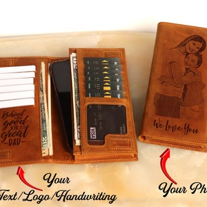 Cartera para hombre cartera personalizada foto cuero cartera, regalo del día de los padres rfid personalizado RFID protegido hombres cartera, regalo del 3er aniversario para el marido