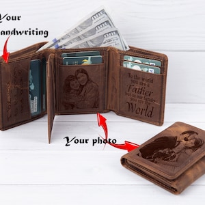 Herren Portemonnaie, Personalisiertes Foto Leder Portemonnaie, Geschenk für Papa Ehemann Bräutigam Jahrestag, Gravur RFID PROTECTED Wallets