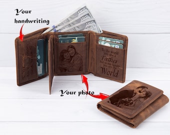 Cartera de cuero triple con foto personalizada: protección RFID grabada