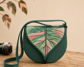 Philodendron pink Philodendron Pink Princess Bag, Botanical Crossbody Purse, Leaf Shaped Handbag, Plant Lover Gift, Cottagecore Canvas Bag,