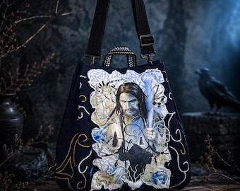 Dark Fantasy Convertible Bag, Gothic Backpack Purse, Bruno Brucero Inspired Art Bag, Mystical Raven Boho Bag