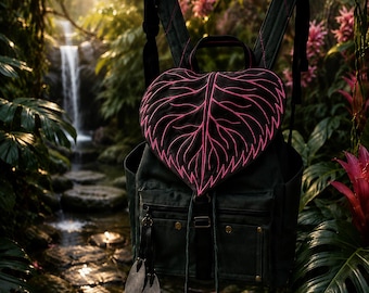Pink Giant Leaf Backpack, Botanical Backpack Purse, Waterproof Convertible Backpack, Handmade Laptop Bag, Nature Inspired Gift
