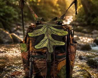 Oak Leaf Convertible Backpack Purse, Waterproof Camo Backpack for 15 Inch Laptop, Nature Lover Gift Shoulder Bag, Durable Cordura Rucksack