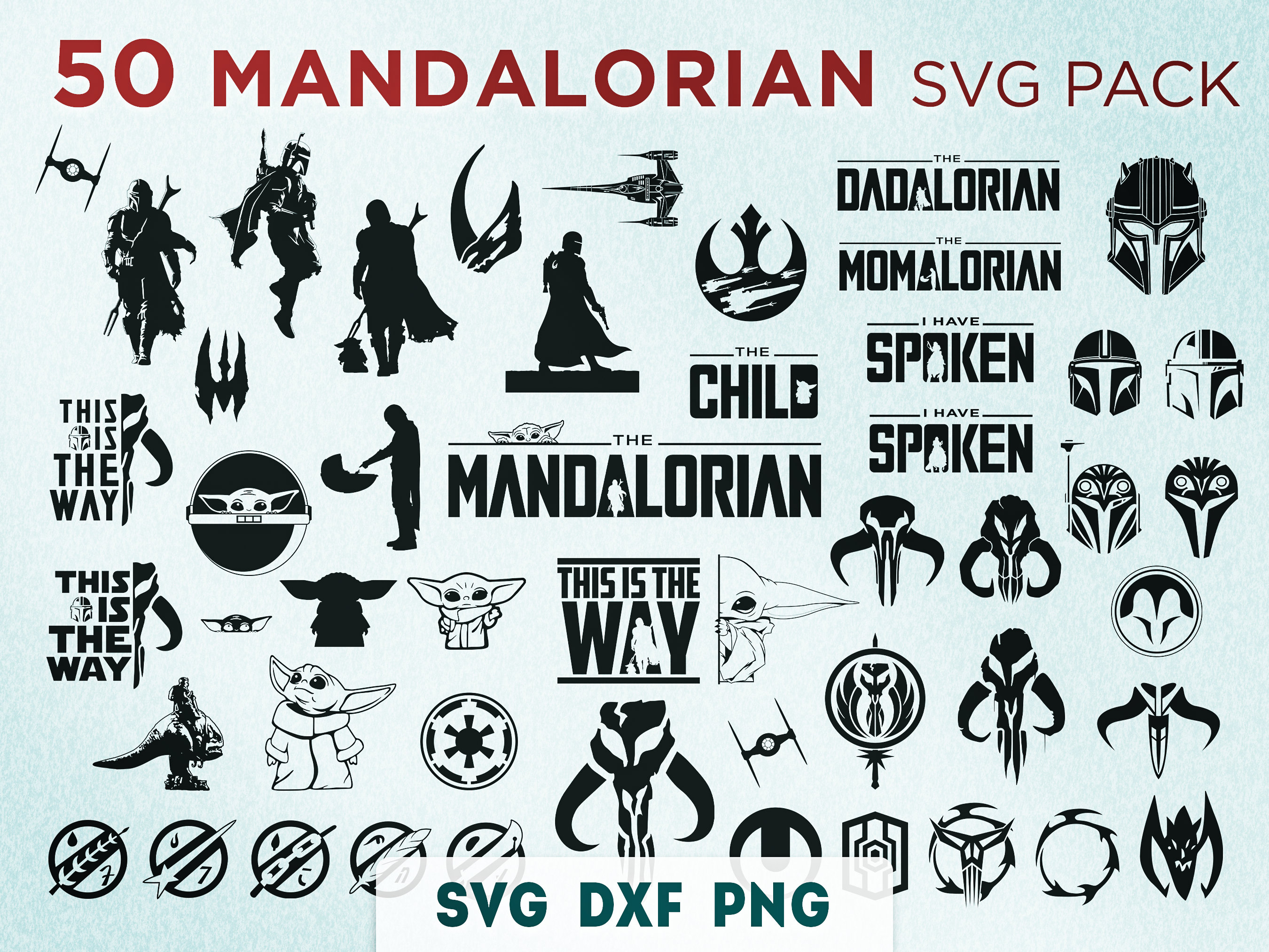 Mandalorian Silhouettes Bundle SVG PNG DXF for Cricut and Silhouette 50 Star Wars Symbols Decal Cut Files Download Digital Etsy