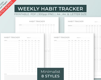 Minimalist Habit Tracker Printable Self Care Daily Routing Tracker Weekly Bulet Journal Printable PDF, PNG |A4 A5 US Letter Instant Download