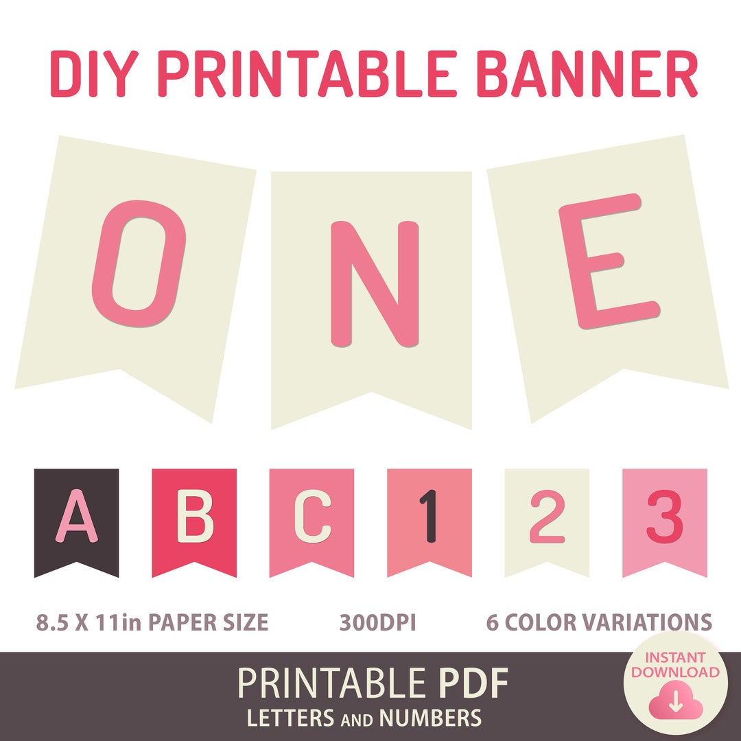 Cute Baby Shower Banner Printable Alphabet Letters - Pink DIY Birthday ...