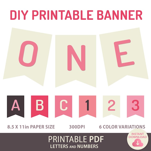 Cute Baby Shower Banner Printable Alphabet Letters - Pink DIY Birthday Decor - Printable DIY alphabet and numbers Customizable Banner