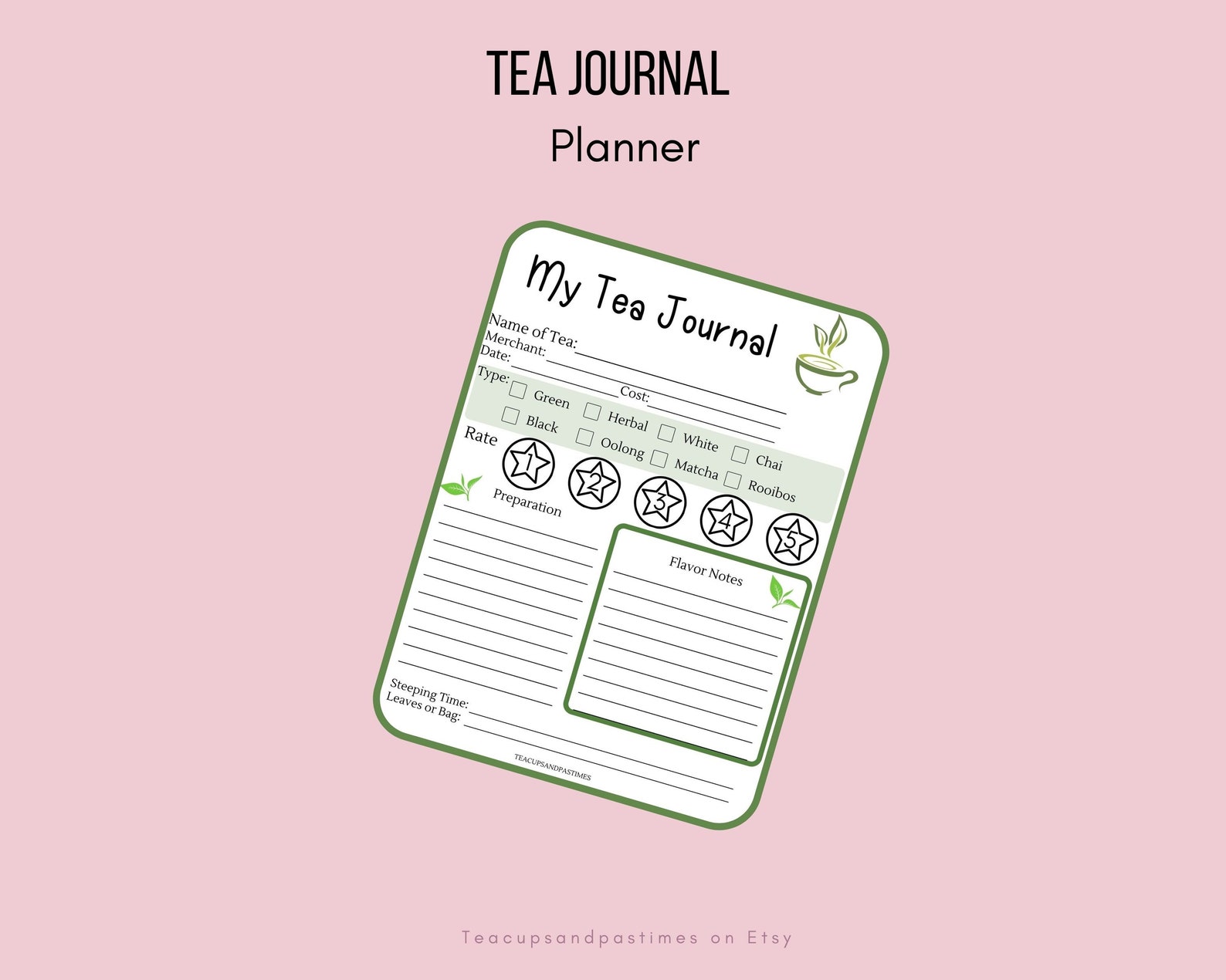 Tea Tasting Journal, Tea Journal, Tea Tracker, Tea Rating Planner Etsy