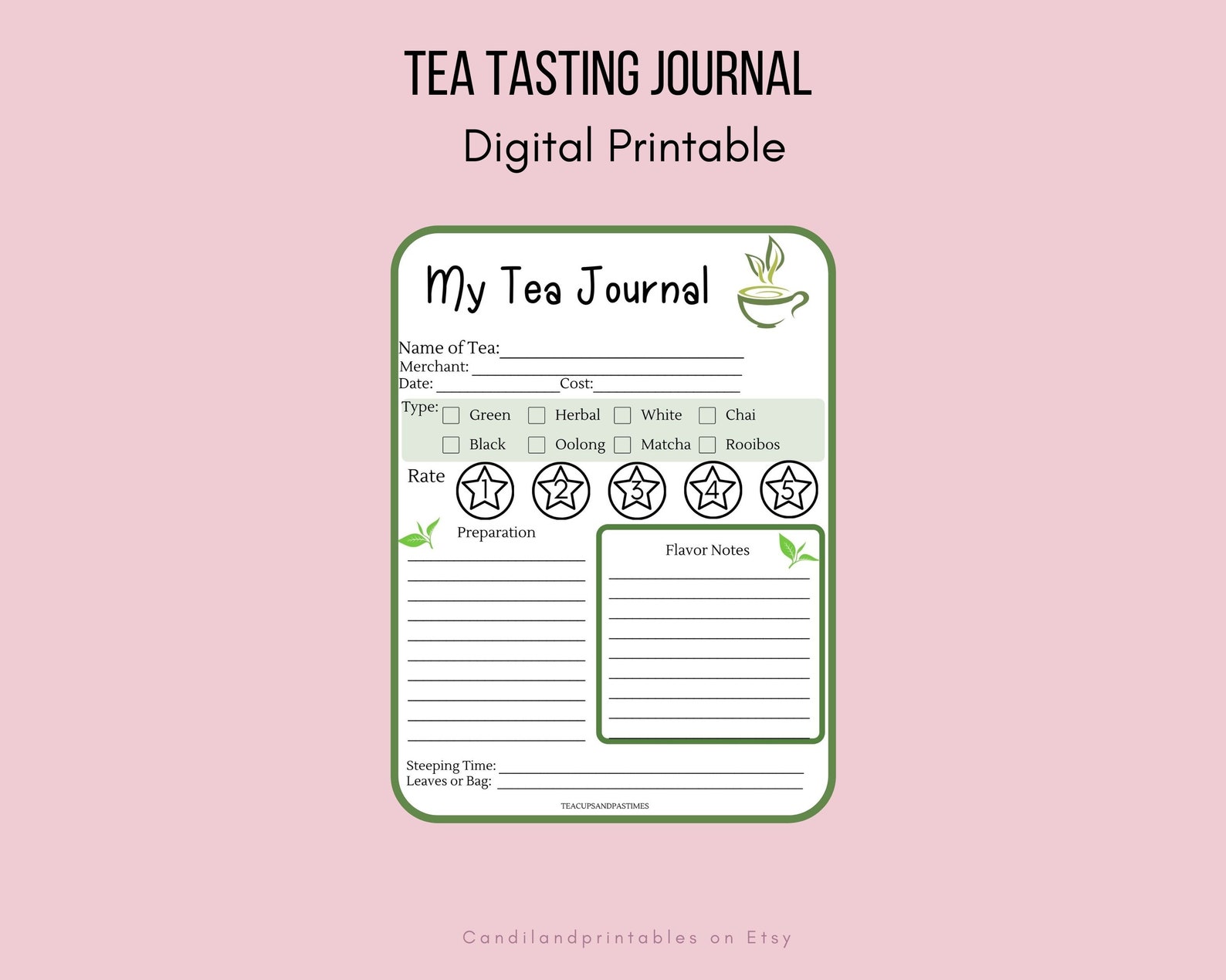 Tea Tasting Journal, Tea Journal, Tea Tracker, Tea Rating Planner Etsy