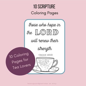Teacup Printable coloring page, Tea scripture coloring page, scripture coloring page, faith Printable, Tea Flavors, faith coloring pages
