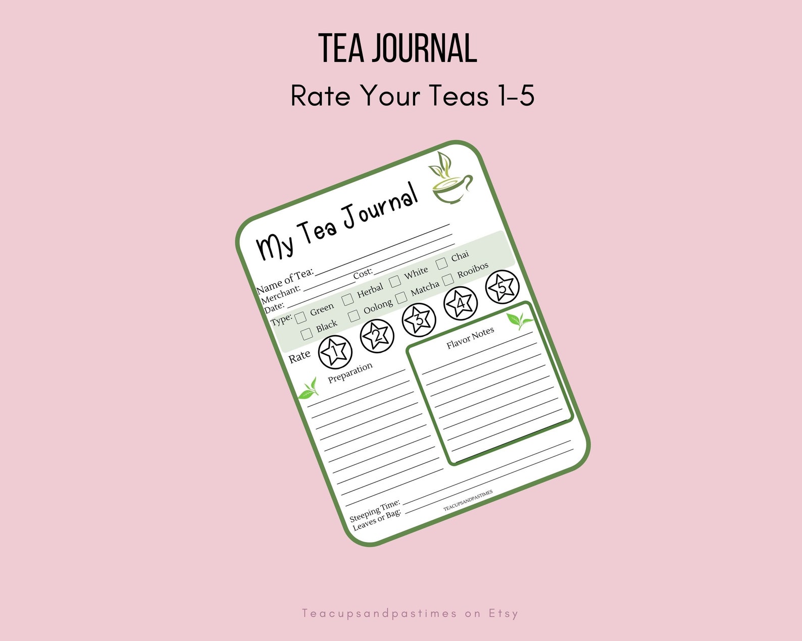 Tea Tasting Journal, Tea Journal, Tea Tracker, Tea Rating Planner Etsy