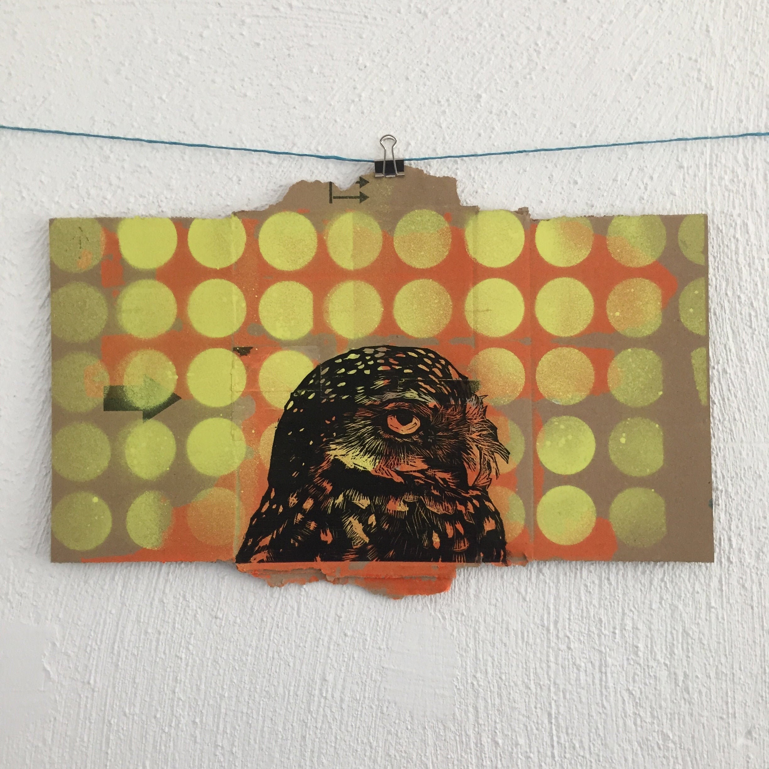 Eule Linolschnitt auf Kartonverpackung. Etsy
