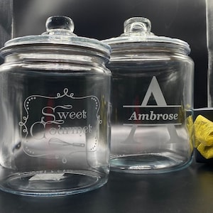 Personalized Cookie/Treat Jar, Etched Glass Candy Jar, Custom Storage Jar, Birthday gift for mom, Baker Jar, Glass Snack Jar, House warming